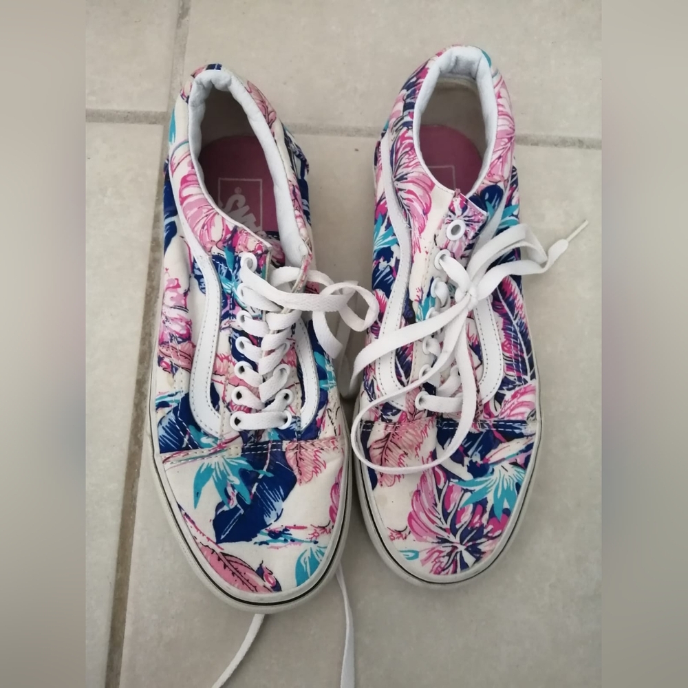 Women's Vans Pink and Blue Floral Sneakers